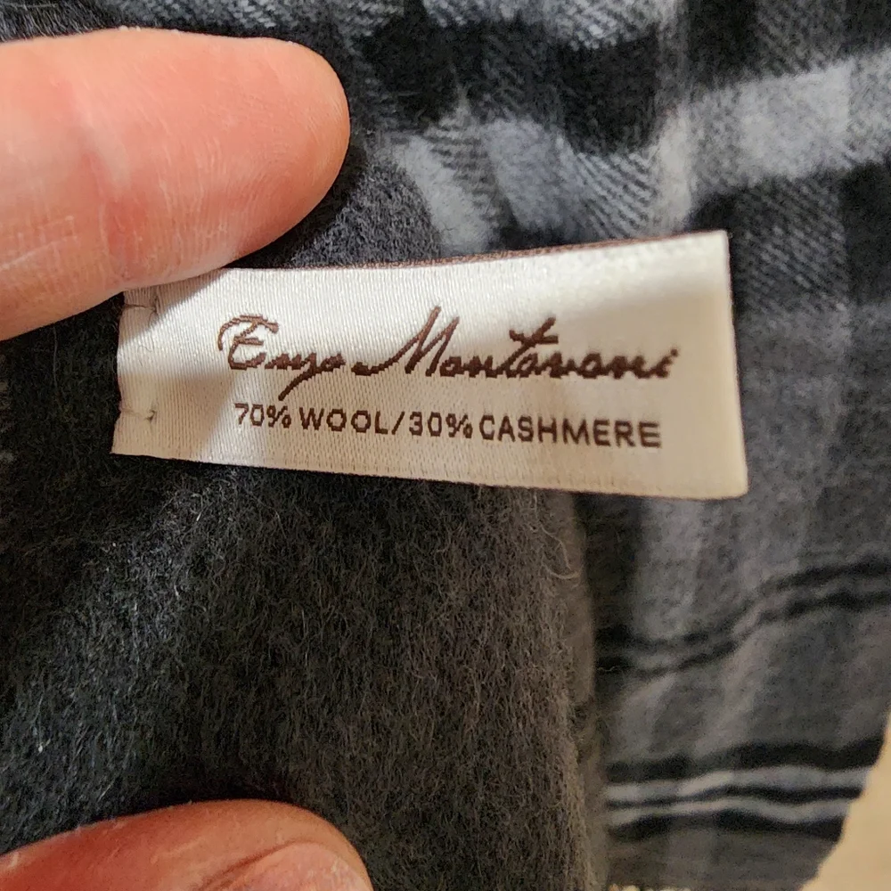 Enzo Mantovani Cashmere x Wool Scarf Plaid Black & Gray Unisex Luxury